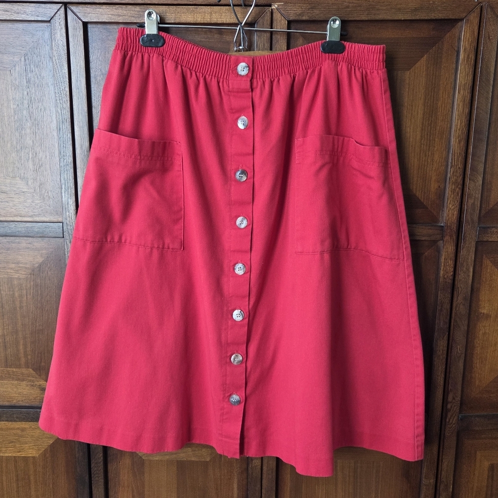 Vintage Red Cotton Button Down A-line Skirt 18W